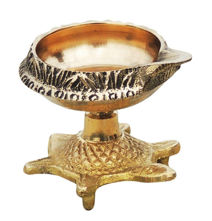 Brass Oil Lamp Deepak On Tortoise