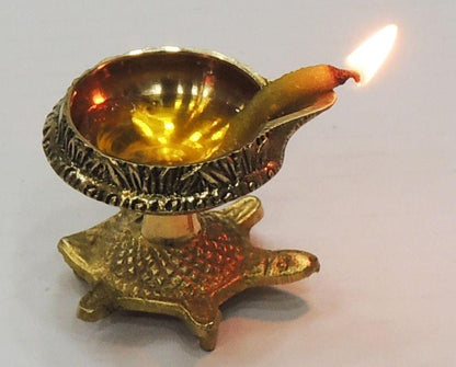 Brass Oil Lamp Deepak On Tortoise