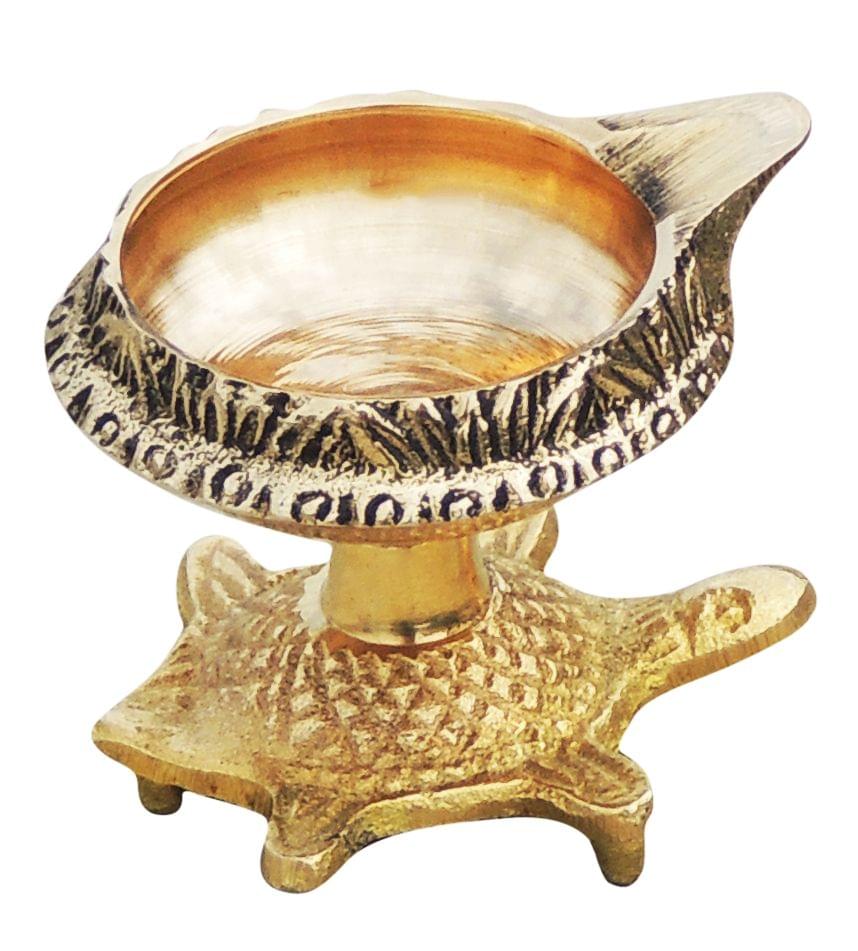 Brass Oil Lamp Deepak On Tortoise