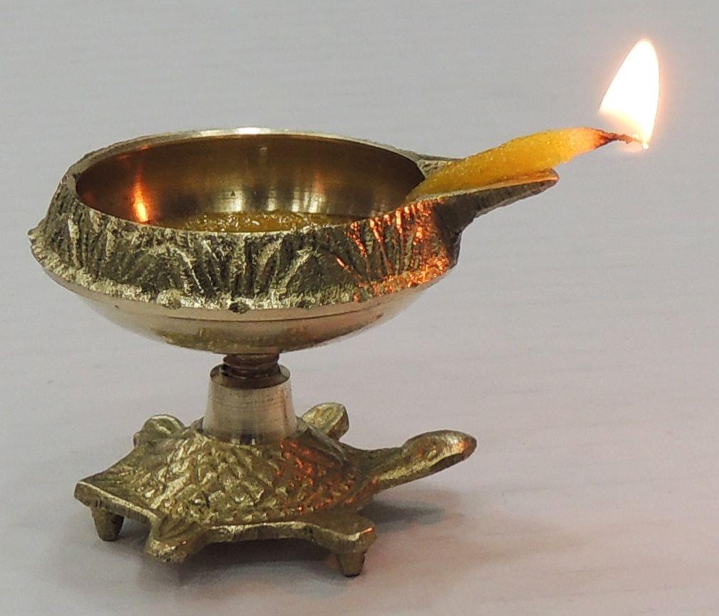 Brass Oil Lamp Deepak On Tortoise