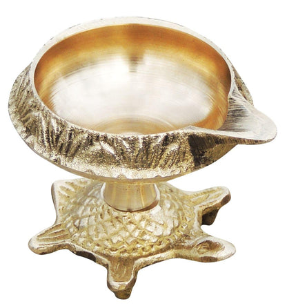 Brass Oil Lamp Deepak On Tortoise