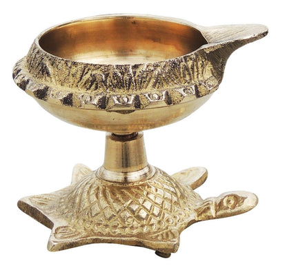 Brass Oil Lamp Deepak On Tortoise