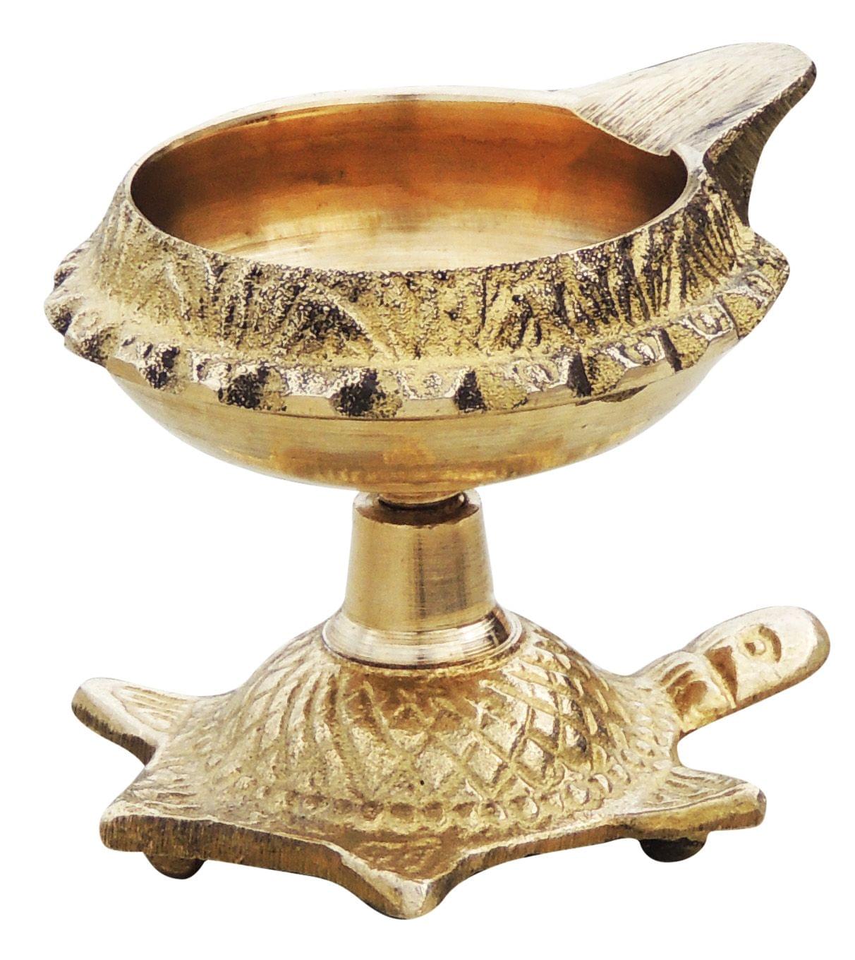 Brass Oil Lamp Deepak On Tortoise