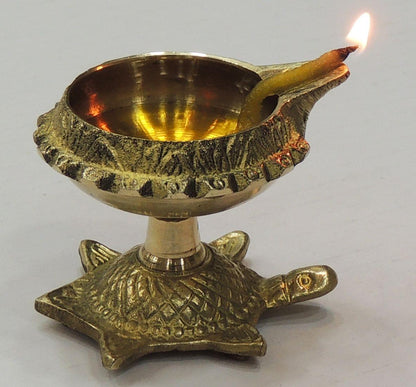 Brass Oil Lamp Deepak On Tortoise