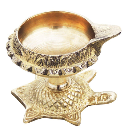 Brass Oil Lamp Deepak On Tortoise