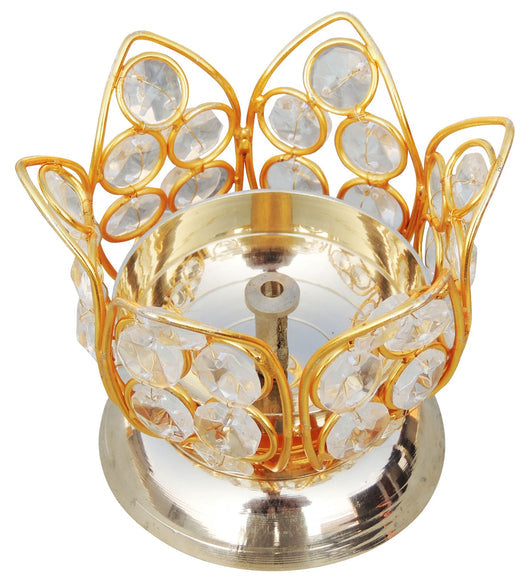 Brass Oil Lamp Deepak With Crystal