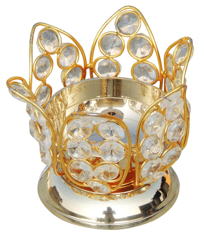 Brass Oil Lamp Deepak With Crystal