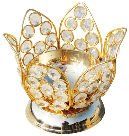 Brass Oil Lamp Deepak With Crystal