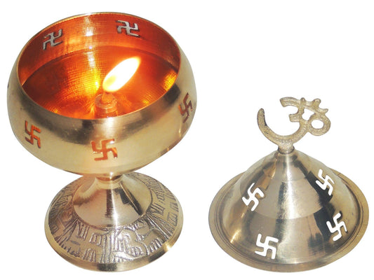 Brass Table Oil Lamp Om Pakija Deepak