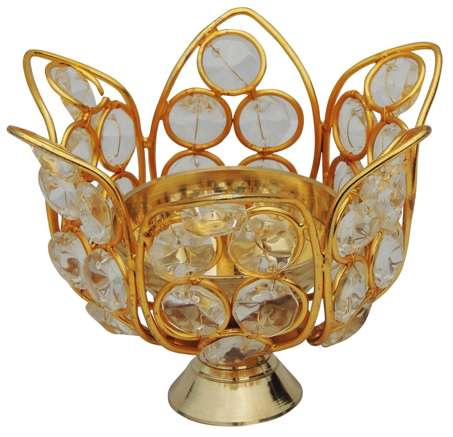 Brass Oil Lamp Deepak With Crystal