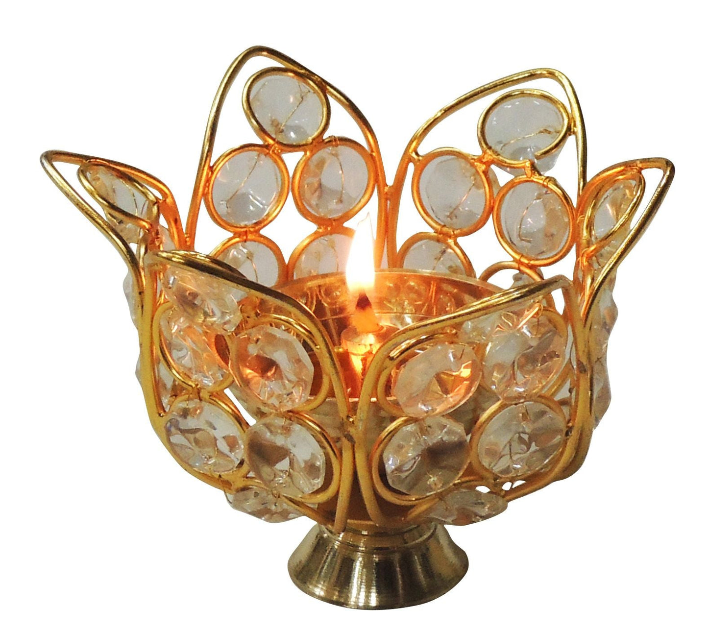 Brass Oil Lamp Deepak With Crystal