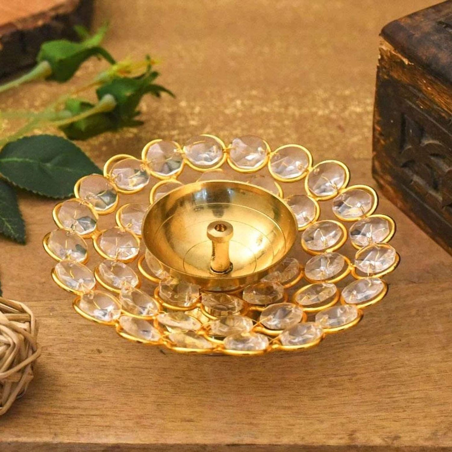 Brass Table Oil Lamp Crystal Deepak