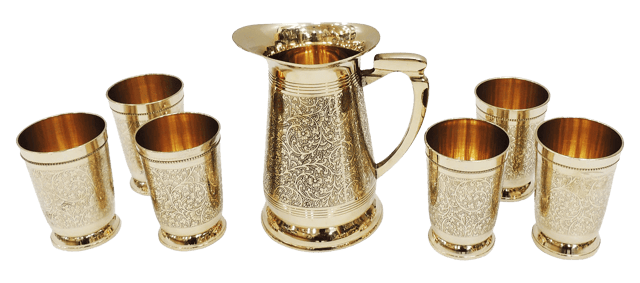 Brass 1 Jug And 6 Glass Set