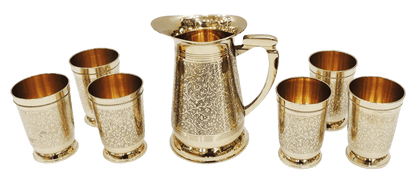 Brass 1 Jug And 6 Glass Set