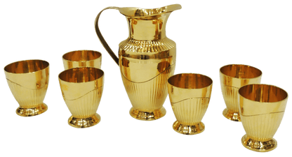 Brass Jug And 6 Glass Set