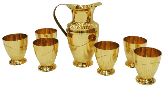 Brass Jug And 6 Glass Set