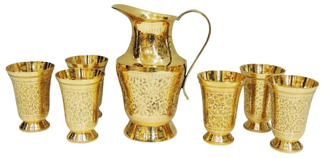 Brass Glass Lemon Set 1 Jug And 6 Glass