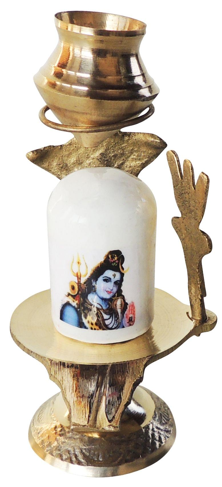 Brass Shiv Ling White Stone