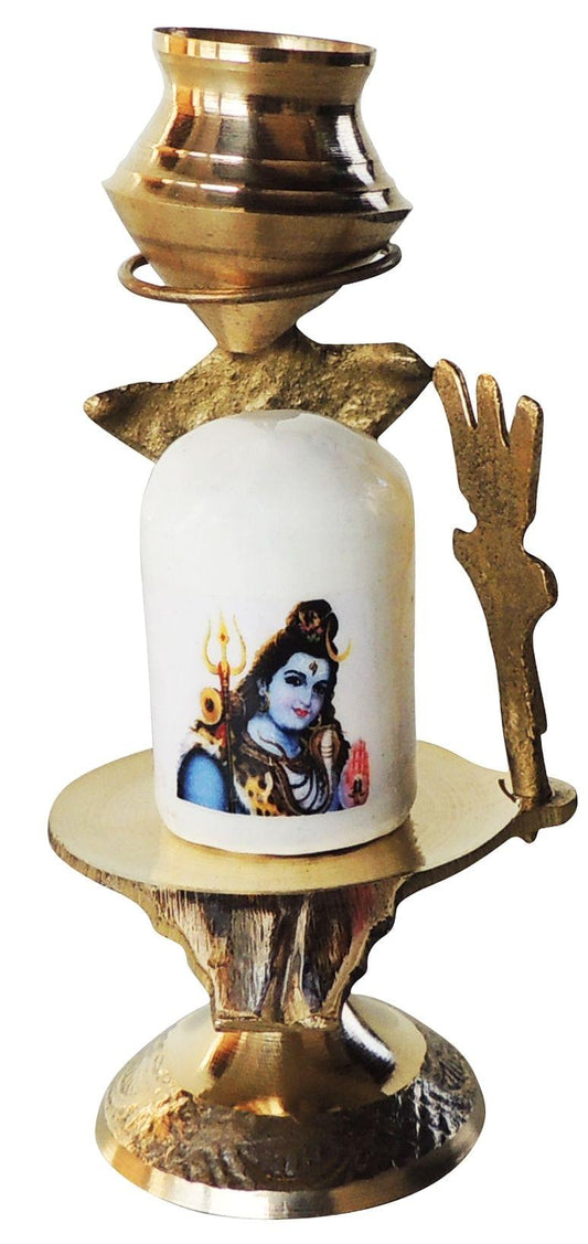 Brass Shiv Ling White Stone