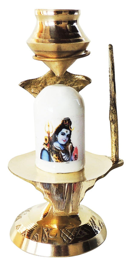 Brass Shiv Ling White Stone