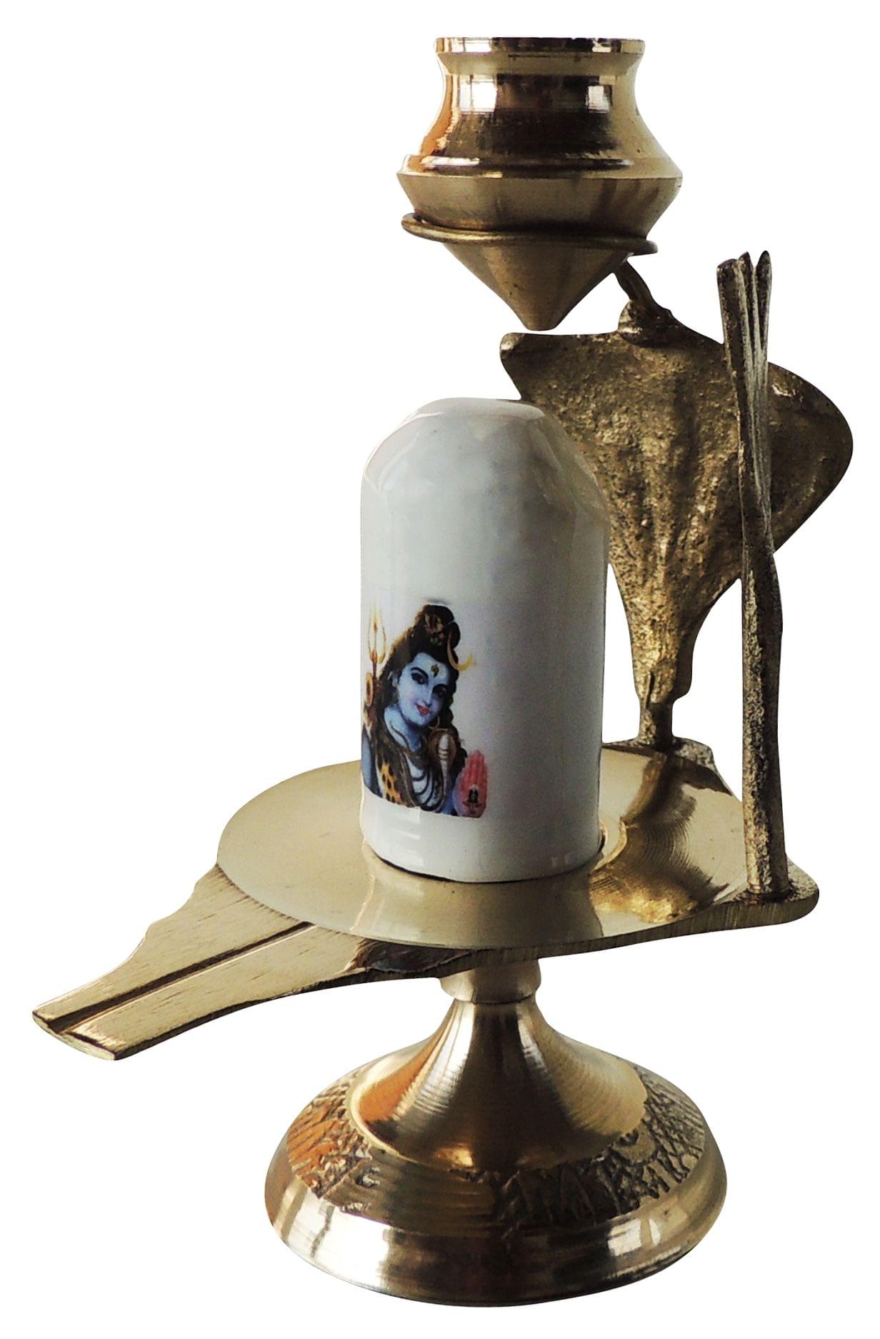 Brass Shiv Ling White Stone