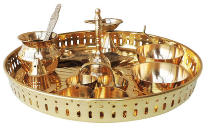 Brass Puja Thali Set With Multiple Items