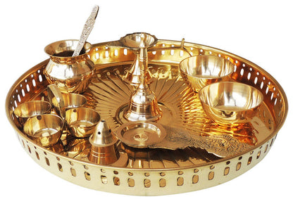 Brass Puja Thali Set With Multiple Items