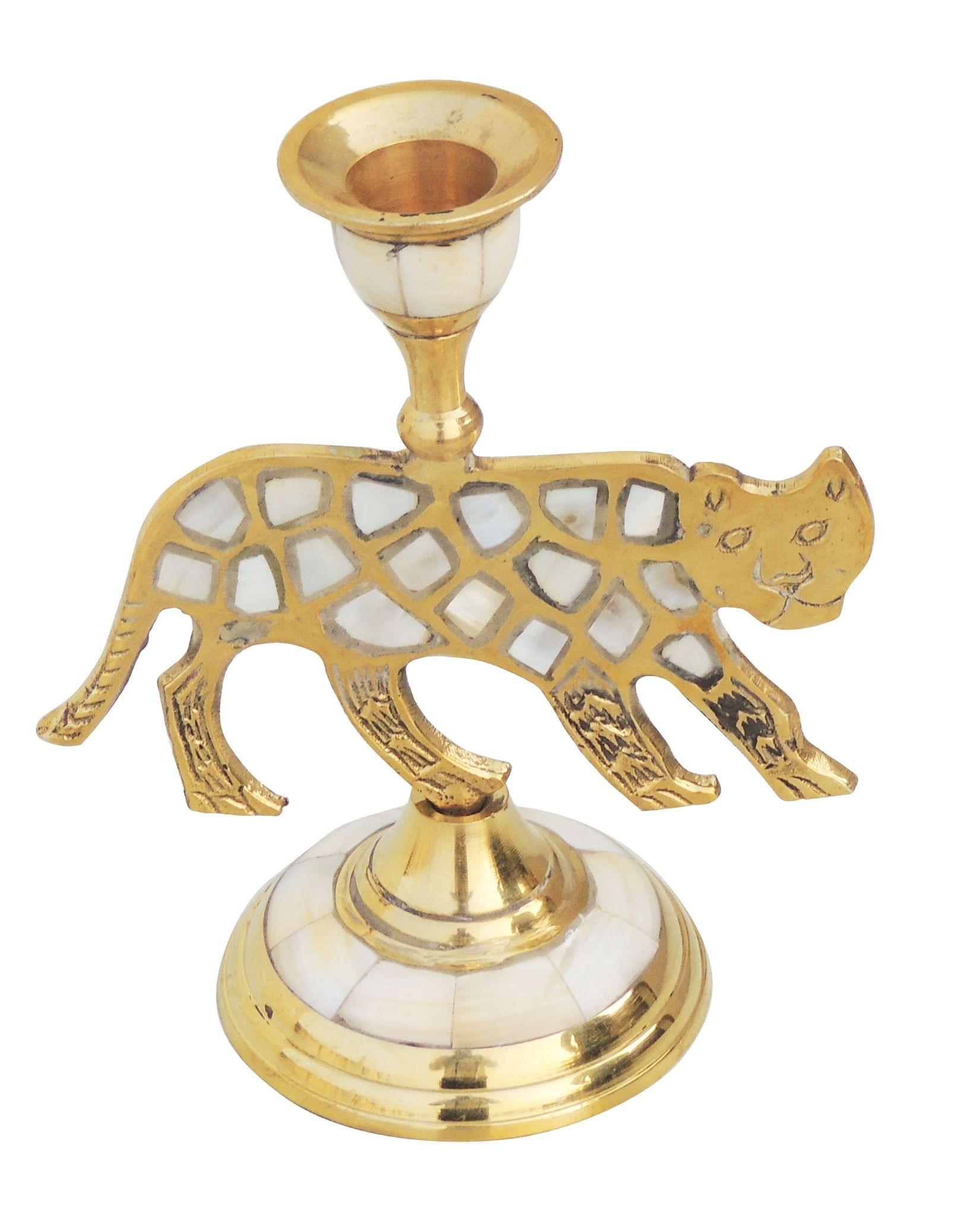 Brass Table Tiger Candle Stand