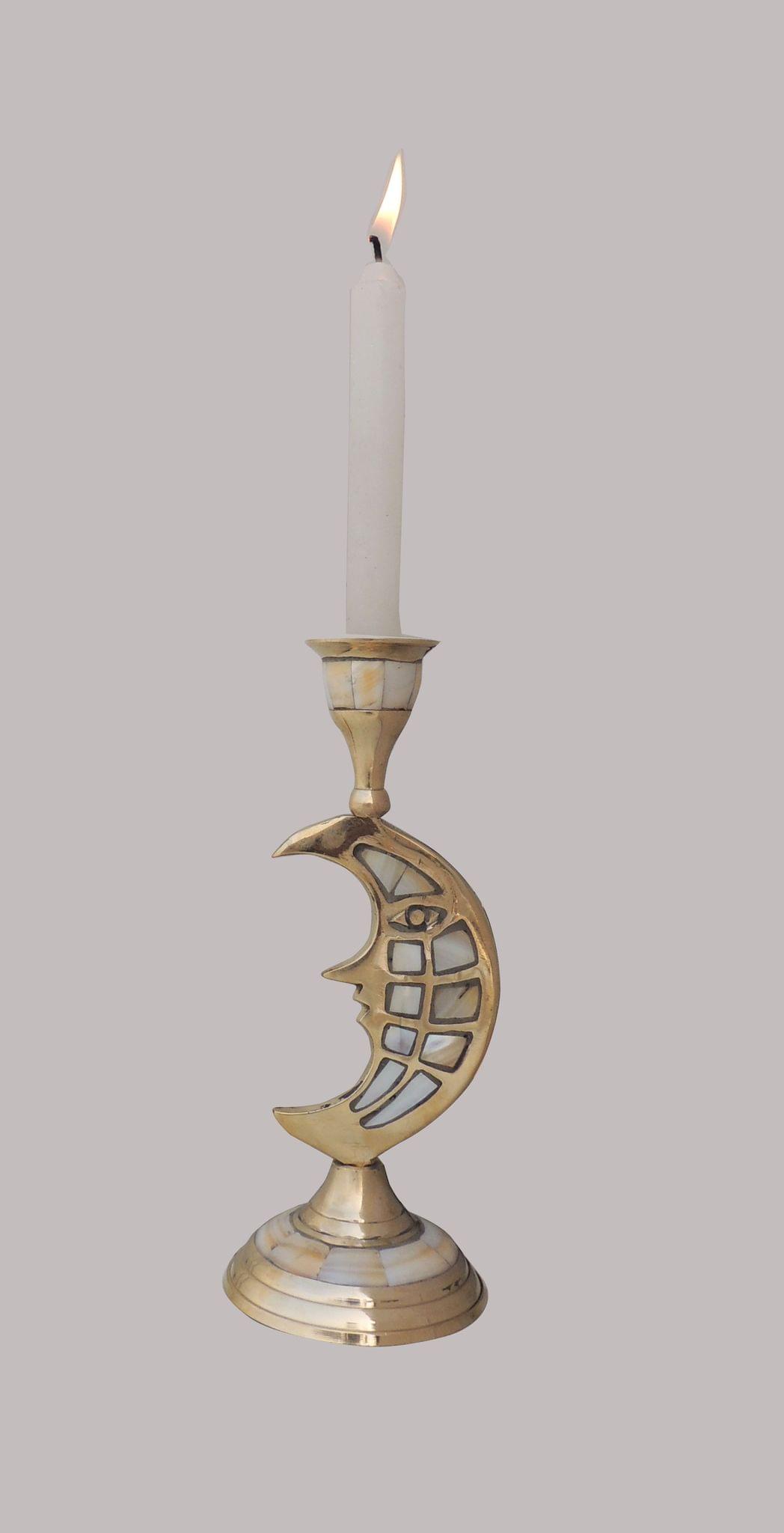 Brass Table Moon Candle Stand