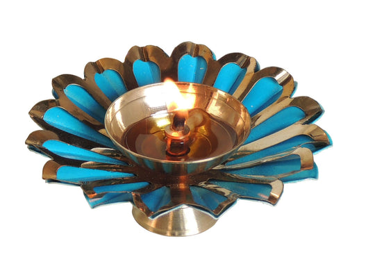 Iron and Brass Deepak Blue Colour