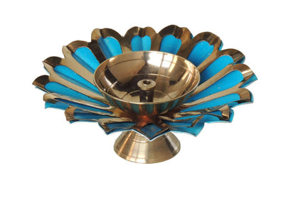 Iron and Brass Deepak Blue Colour