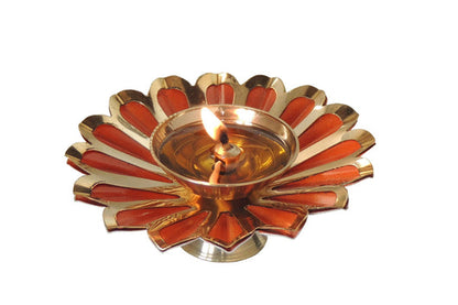 Iron and Brass Deepak Orange Colour